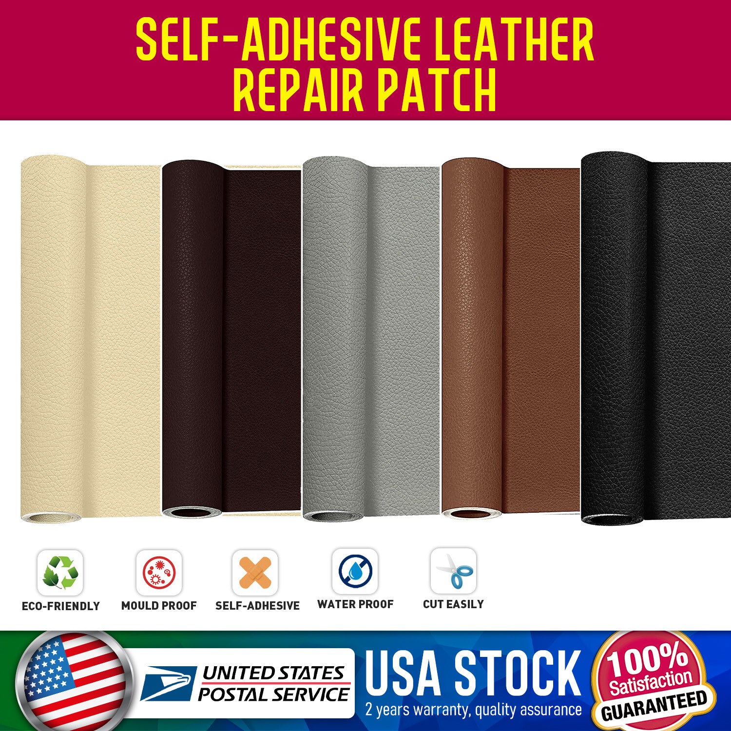 Self Adhesive Leather Litchi Peel Harmless PU Leather Synthetic Superstrong