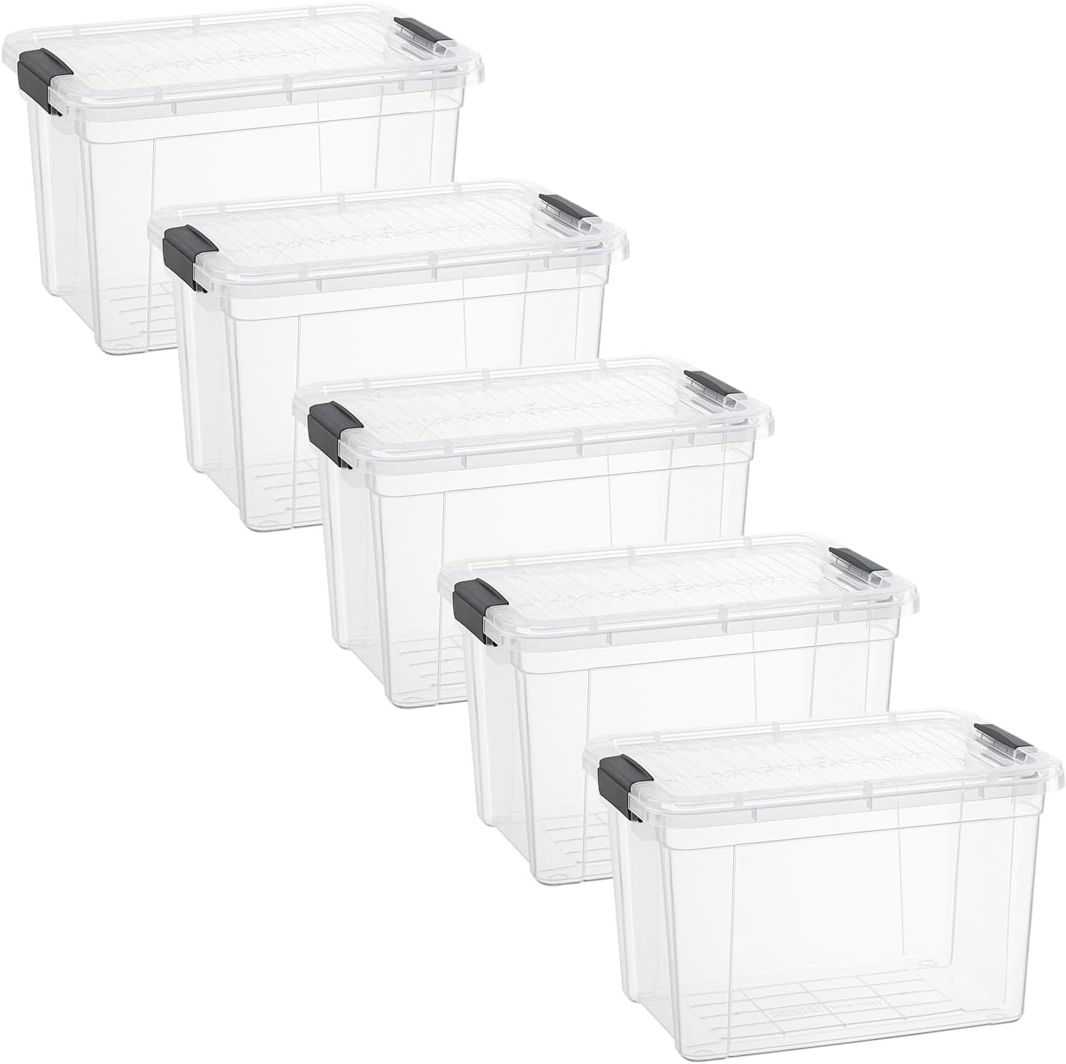 Superio Clear Storage Bins with Lids, 5 Pack- Plastic Storage Boxes - 49 Quart