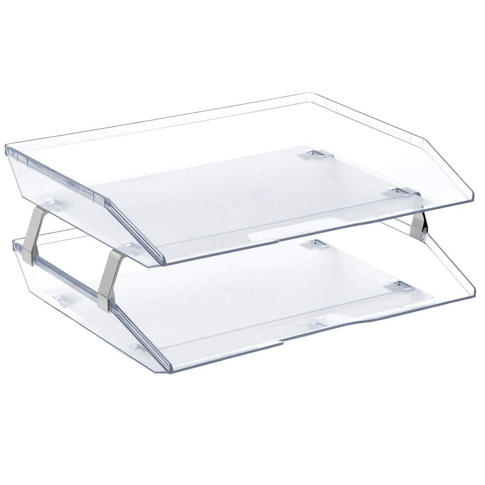 2-Tier Clear Crystal Plastic Letter Tray Side Load Desktop File Organizer