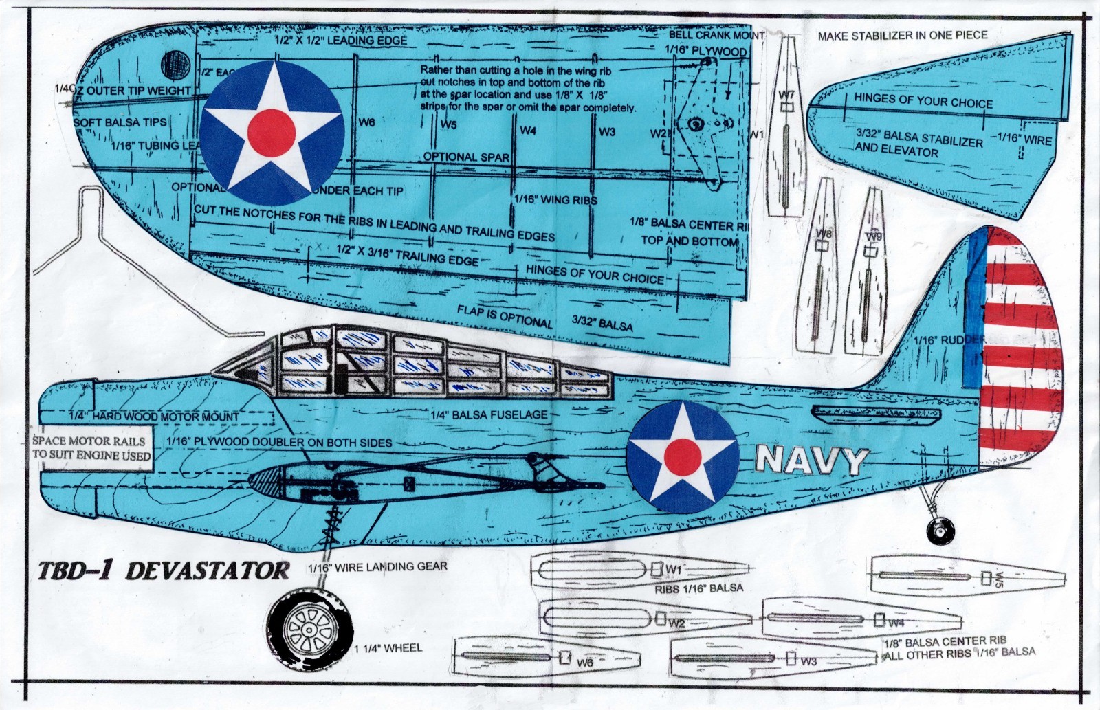 1/2 A profile U S Navy TBD Devistator U-Control plans