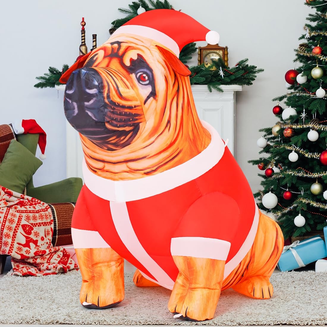 COMIN 4 FT Tall Christmas Inflatables Dog Outdoor Decorations red