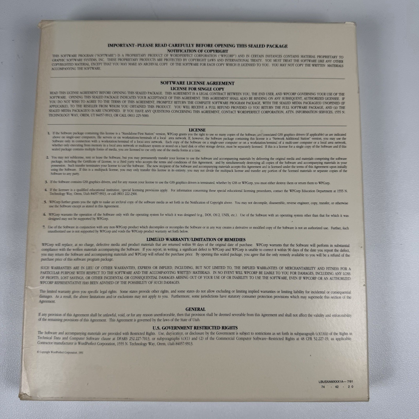 WordPerfect 5.1 for DOS - 1991 w/5.25 Diskettes, Workbook, Reference Manual
