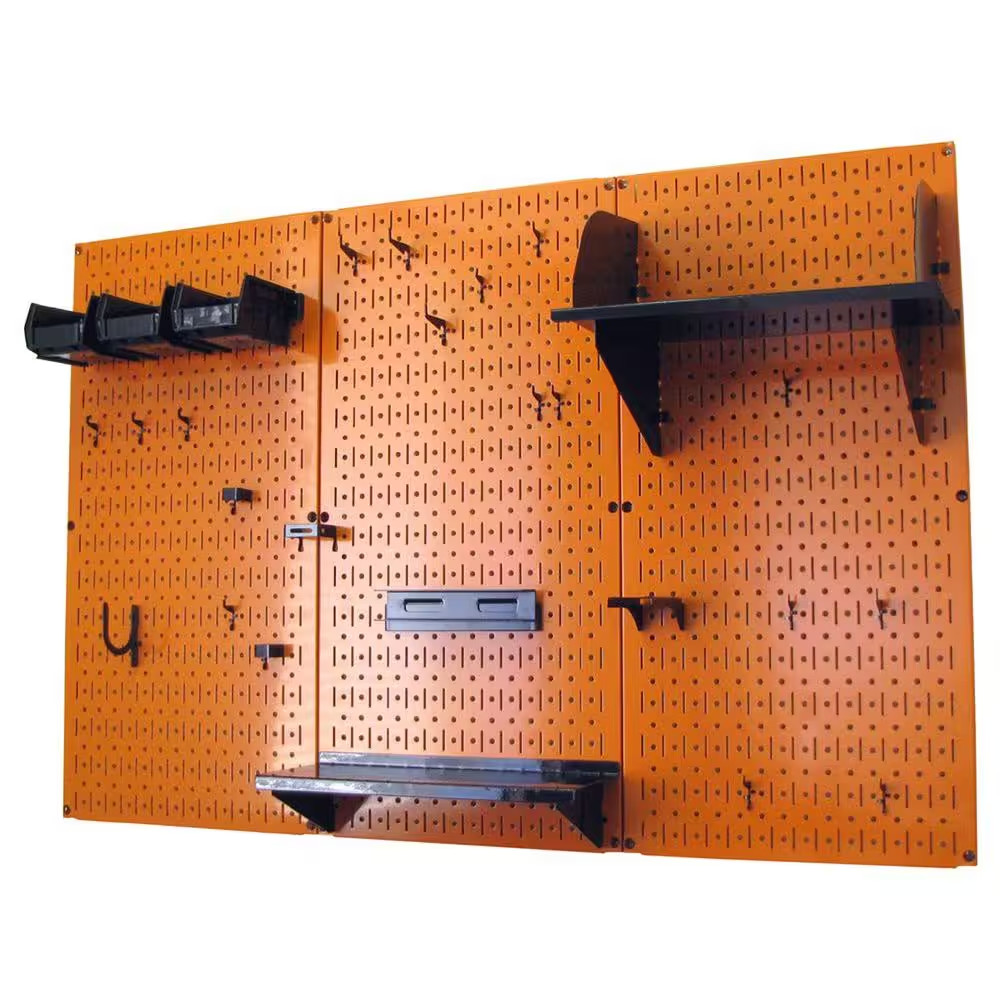 32 In. X 48 In. Metal Pegboard Standard Tool Storage Kit with Orange Pegboard an