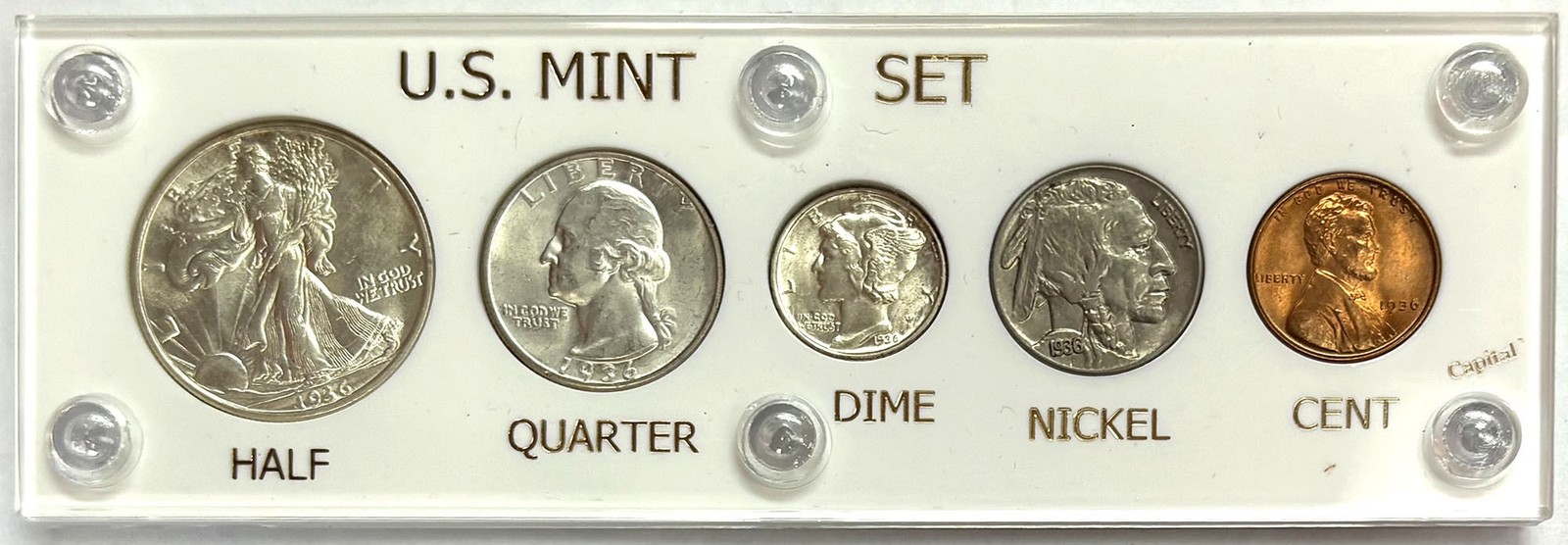 1936 SILVER USA PHILADELPHIA 5 COIN CHOICE MINT SET IN HOLDER *PREMIUM QUALITY*