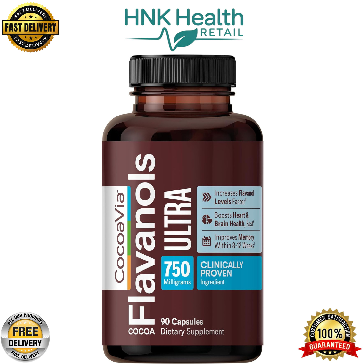 CocoaVia Ultra 750mg Cocoa Flavanols – Heart & Brain Support - 90 Capsules