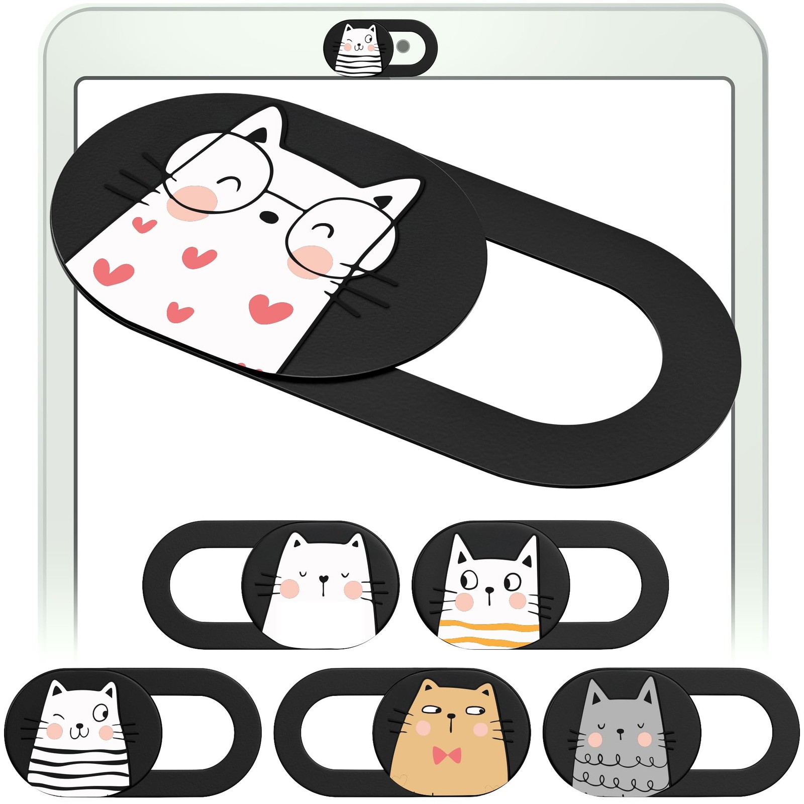 MESMOS 6pk Laptop Camera Cover Slide with Cute Cats, Cell Phone Small
