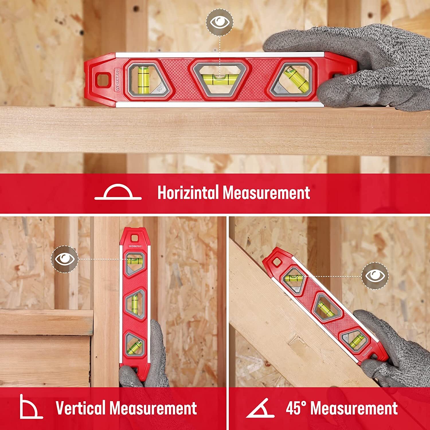 WORKPRO 9-Inch Torpedo Level Magnetic, Small Leveler Tool w/3 Different Bubbles
