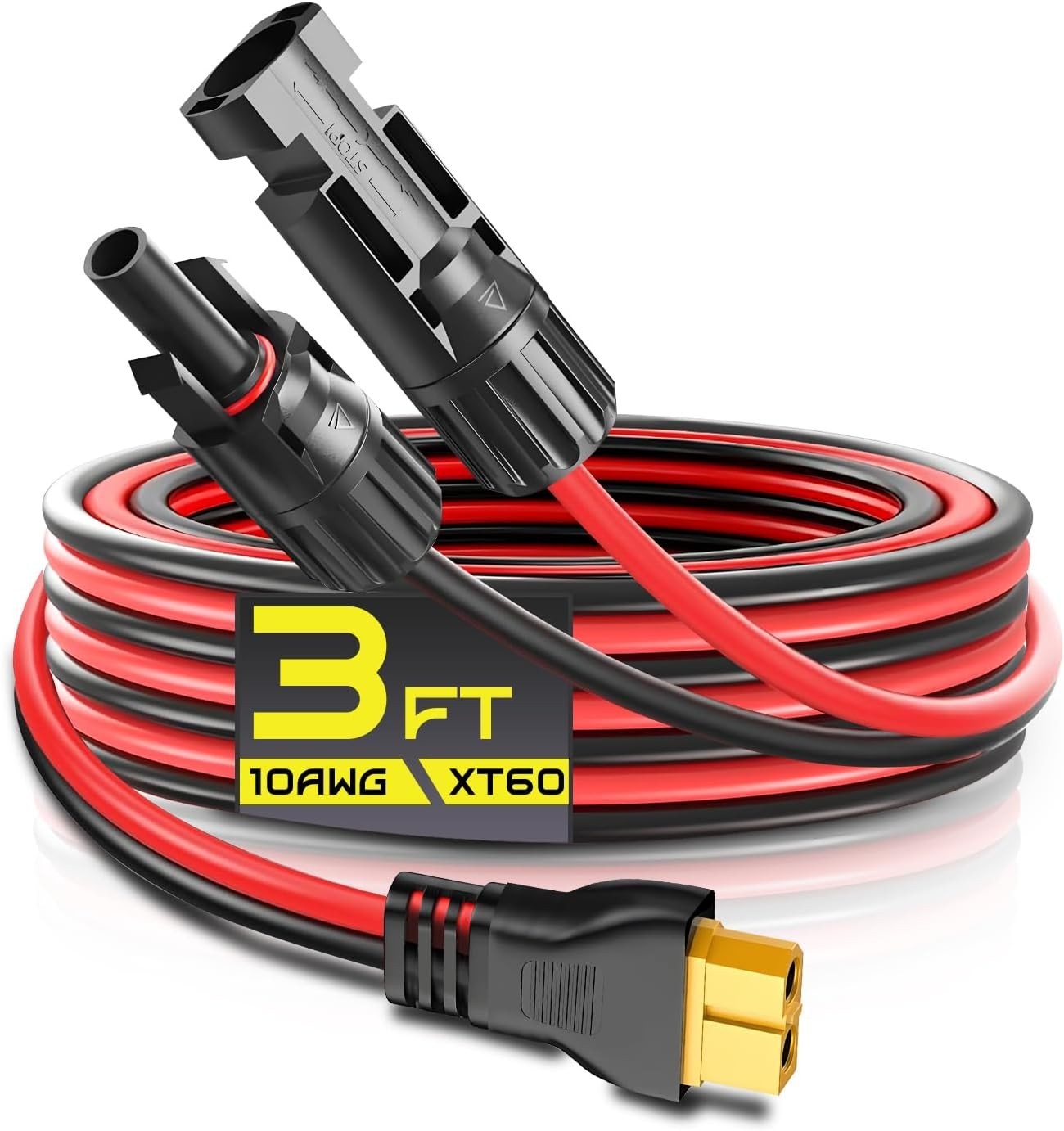 Durable 3FT 10AWG XT60 Solar Panel Extension Cable - Fast Charge & Waterproof