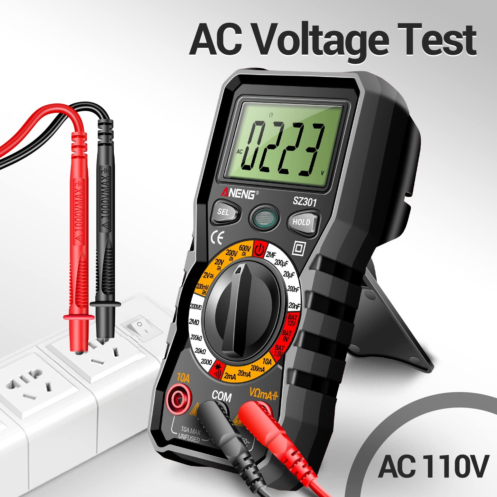ANENG Digital Multimeter with Case,DC AC Voltmeter,Ohm Volt Amp Black
