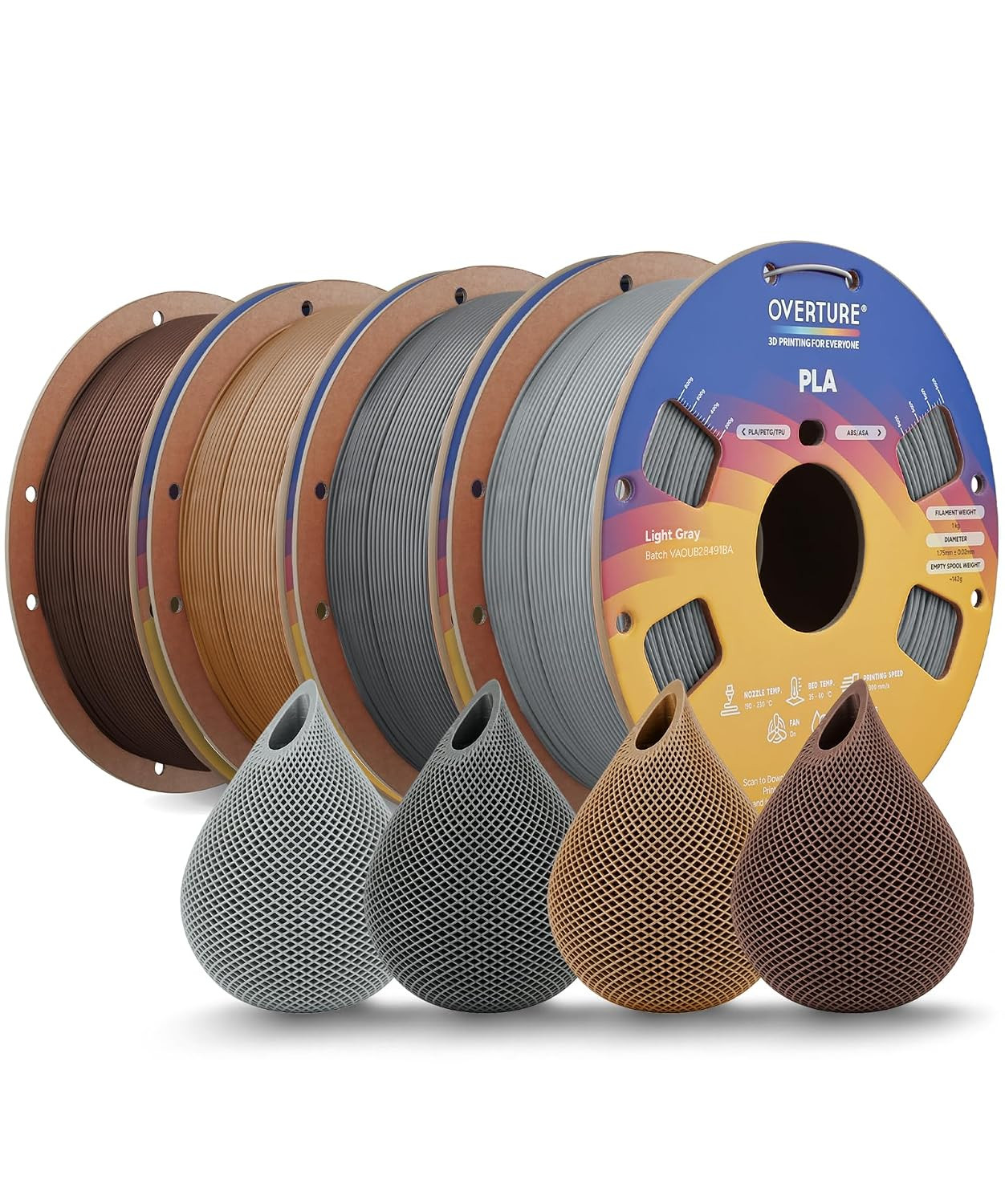 4KG Bundle High Speed PLA Filament 1.75Mm, Neatly Wound 3D Printer Filament 4 Pa