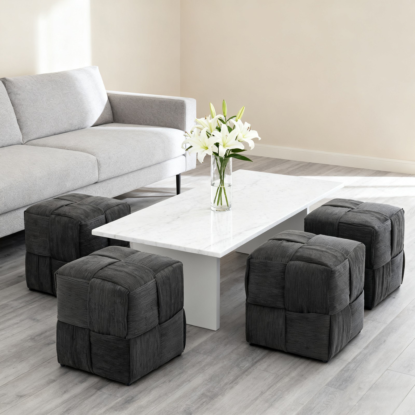 Ottoman Foot Rest Soft and Comfortable Ottoman Square Corduroy Woven Design Sof