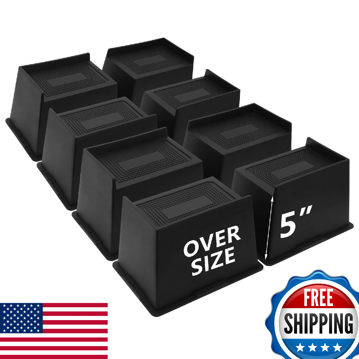 HANIHUA 8-Pack 5" Heavy Duty Bed Risers Furniture Lifts Extra Wide Leg Support