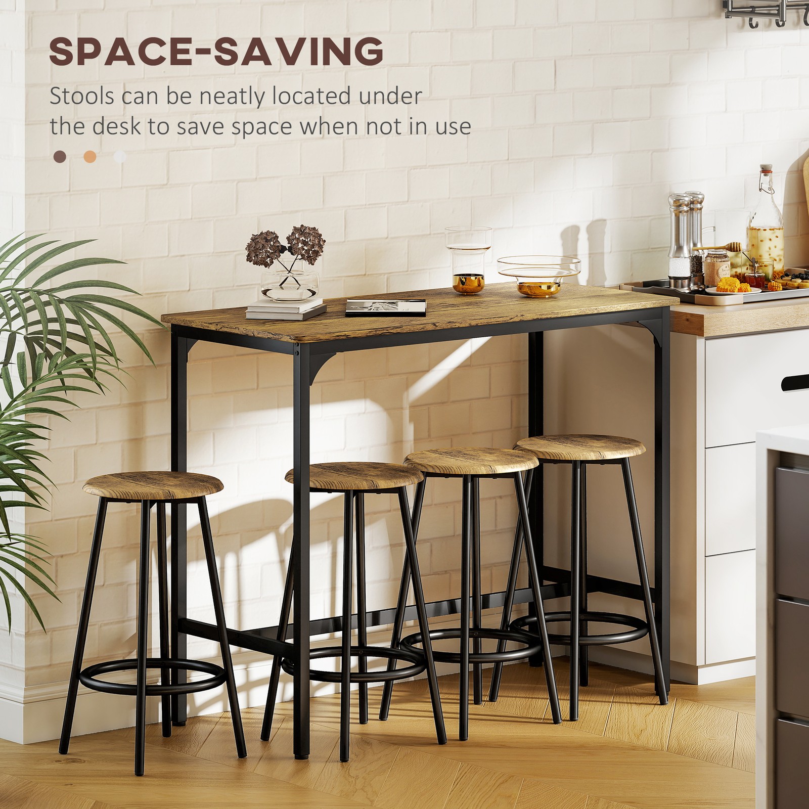 HOMCOM 5-Piece Bar Table and Chairs Set with Metal Frame for Dining Room