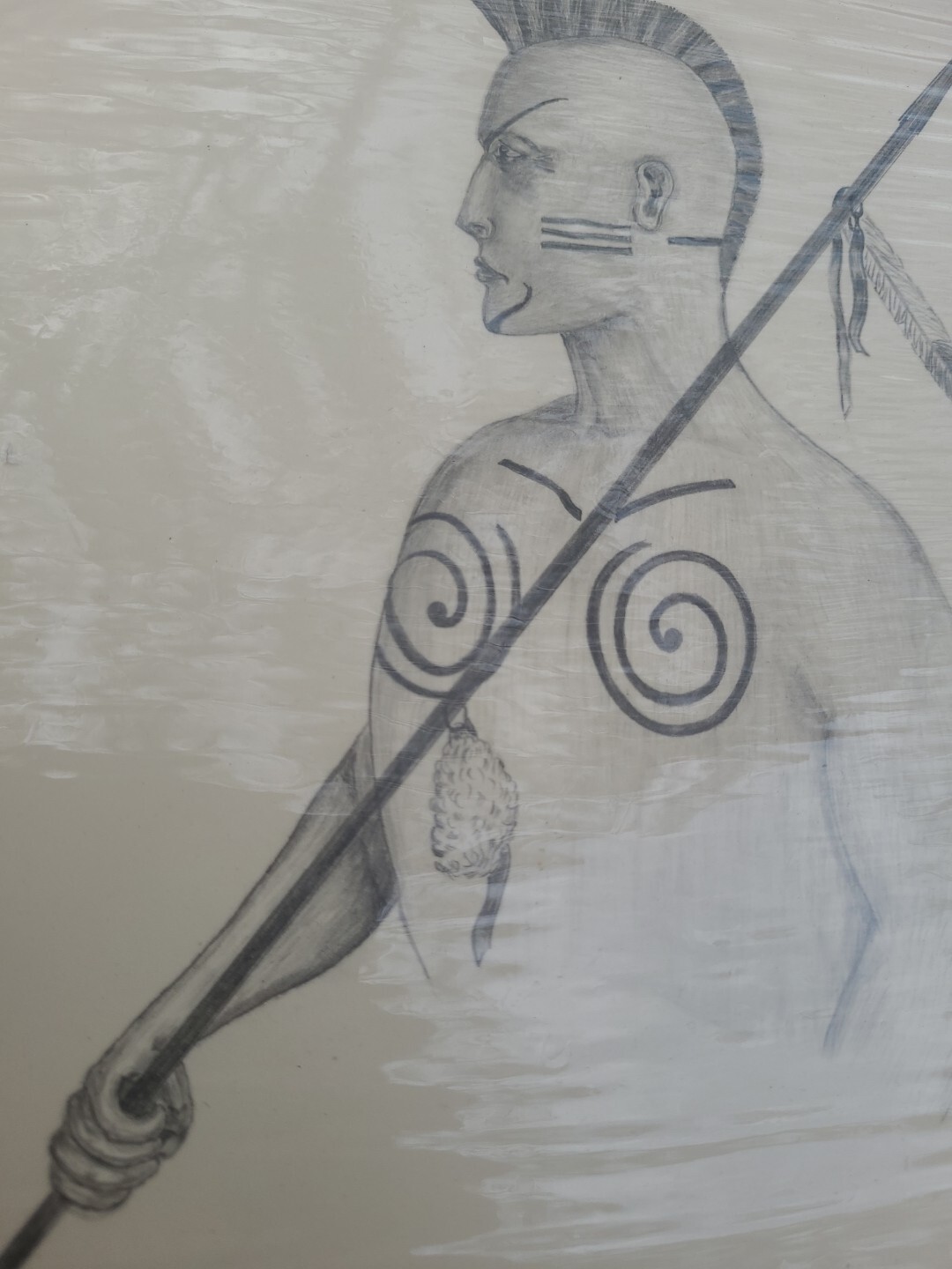 Signed Charcoal Or Pencil Drawing Cherokee Chief Never Framed