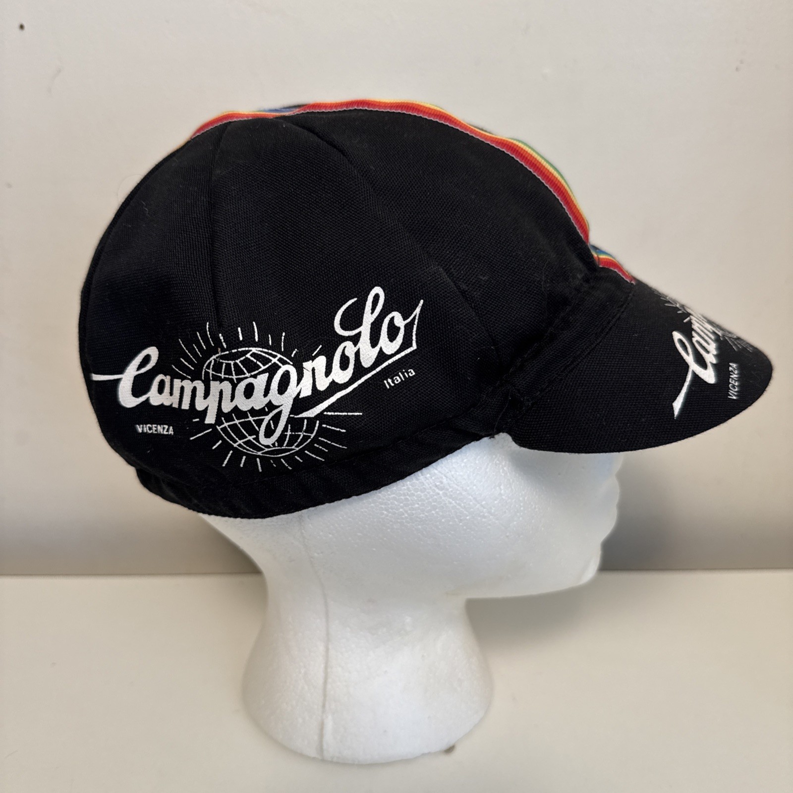 Campagnola Italia Cycling Hat Racing Cap Stretch Fitted Black Striped Biking BG