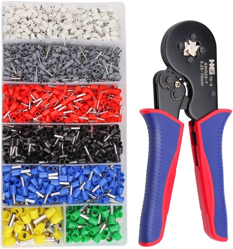 Ferrule Crimping Tool Kit - Square Ferrule Crimper Plier (AWG 23-7) with 1900pcs