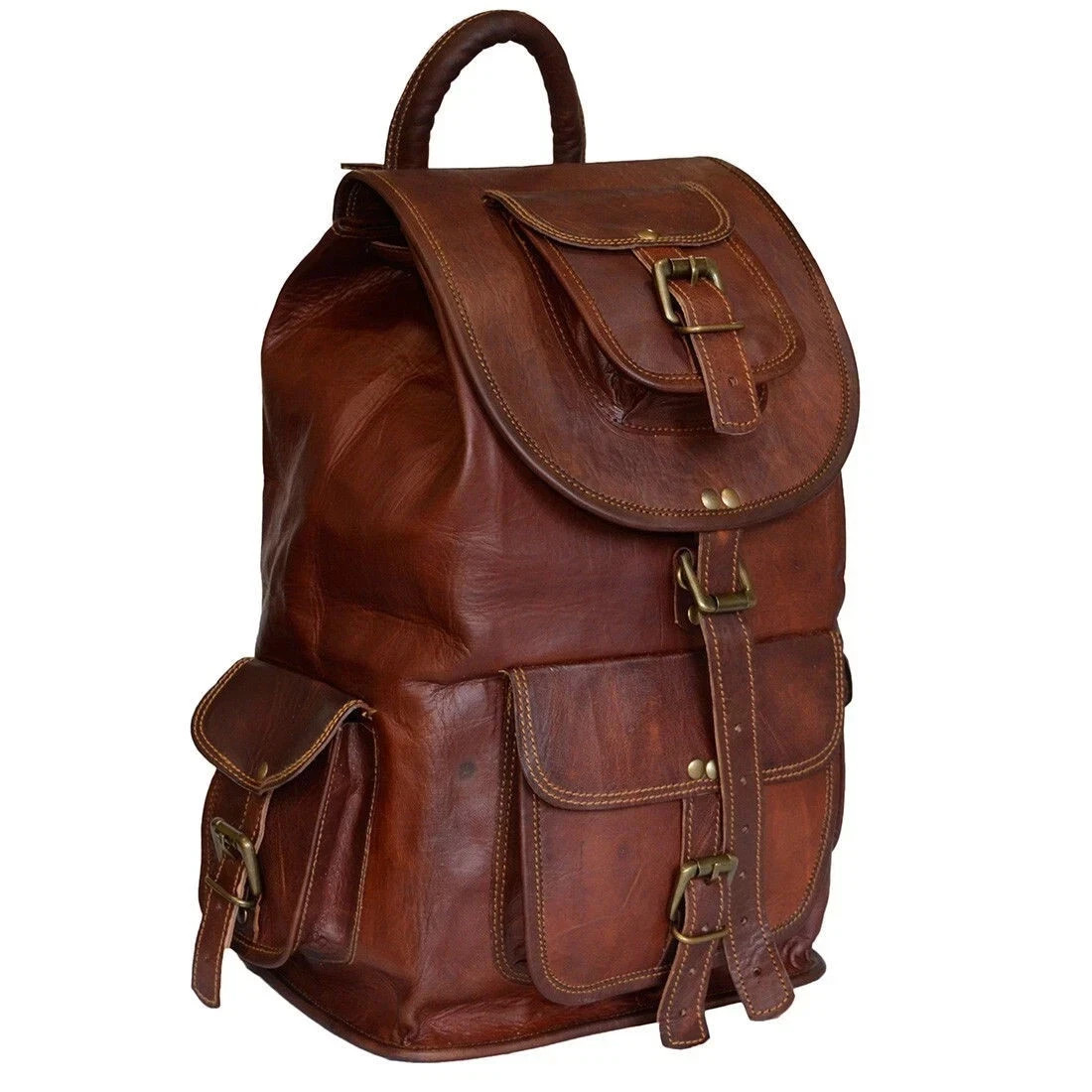 Deep Leather Bag Goat Genuine Laptop Rucksack Vintage Travel Men's Brown Men