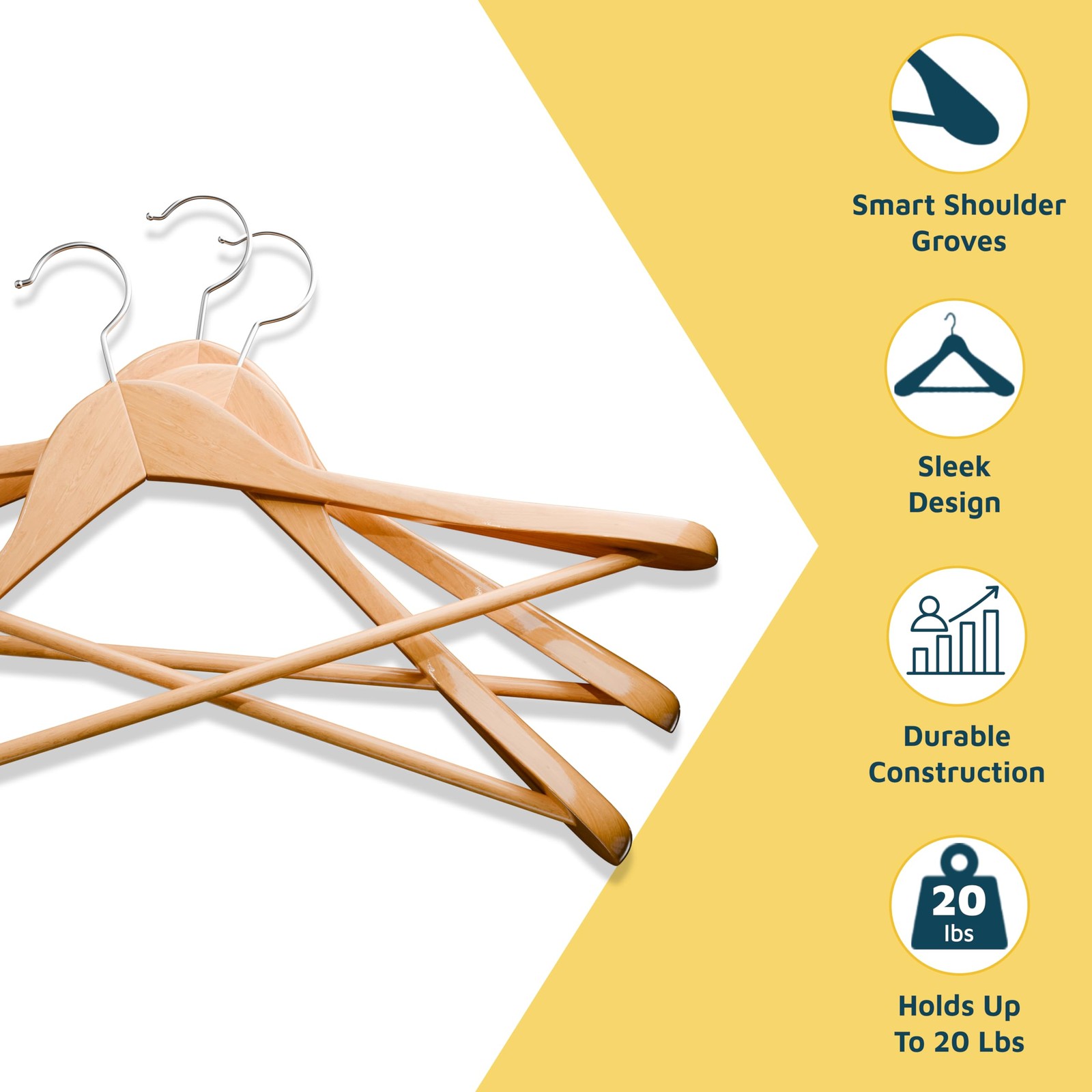 Solid Wooden Hanger Set - 10 Pieces Non-Slip Versatile Closet Space-Saving Ha...