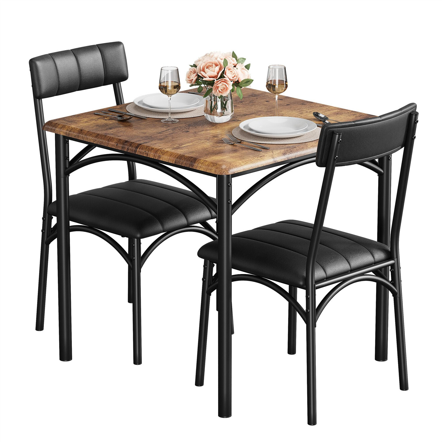 Dining Table Set Dining Room Table Set with 2 Upholstered Chairs for Small Spa