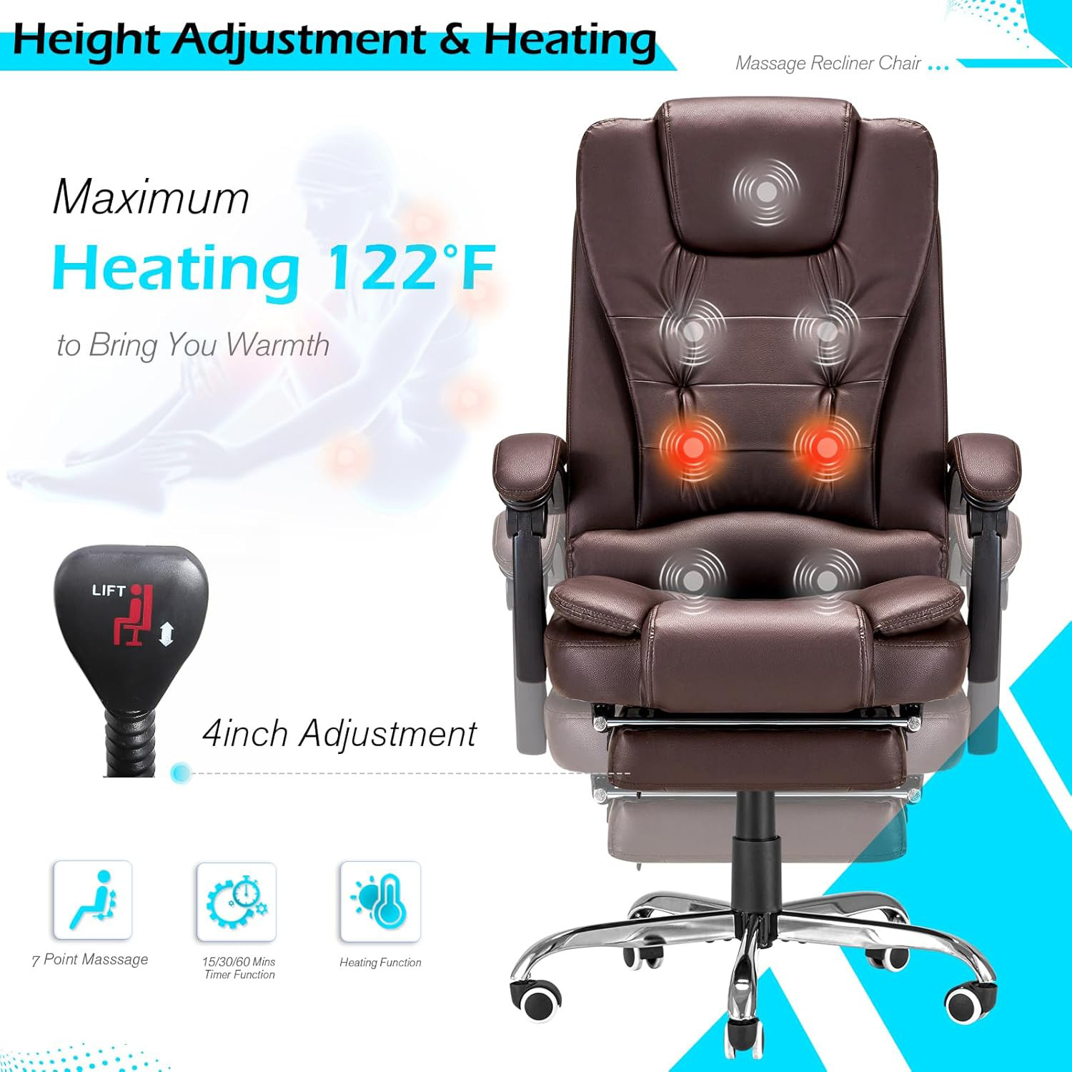 PU Leather Massage Executive Chair with 7 Massage Points and Heat Function