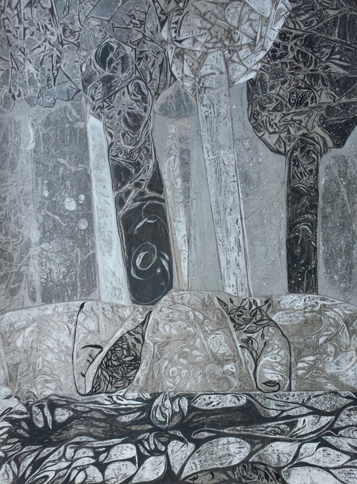 Study in Silver, White and Grey No. 1 - Mixed Media/Rag Paper by Freddie Styles