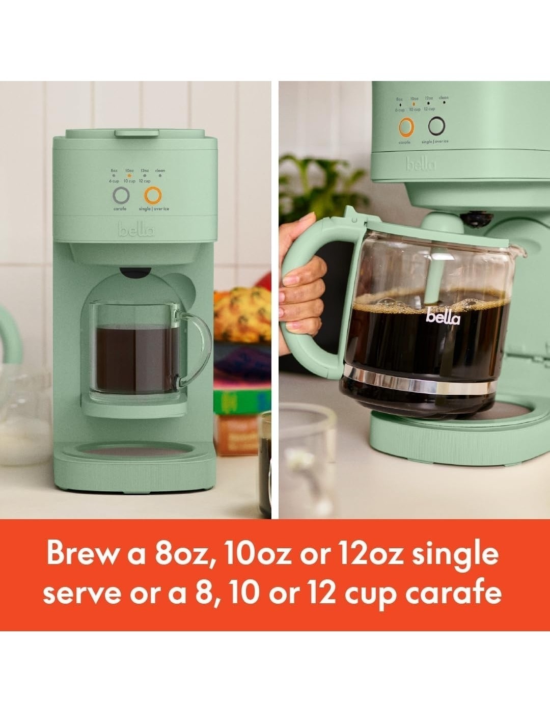 BELLA VersaBrew 2-in1 Coffee Maker, K-Cup compatible, Brew 3 12 Cup, Seaglass