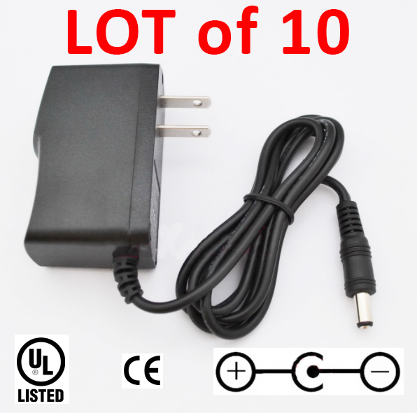 Lot of 10 Power Supplies - 9 Volt 1 Amps , 5.5 mm x 2.1mm Neg Center V 1000 mA