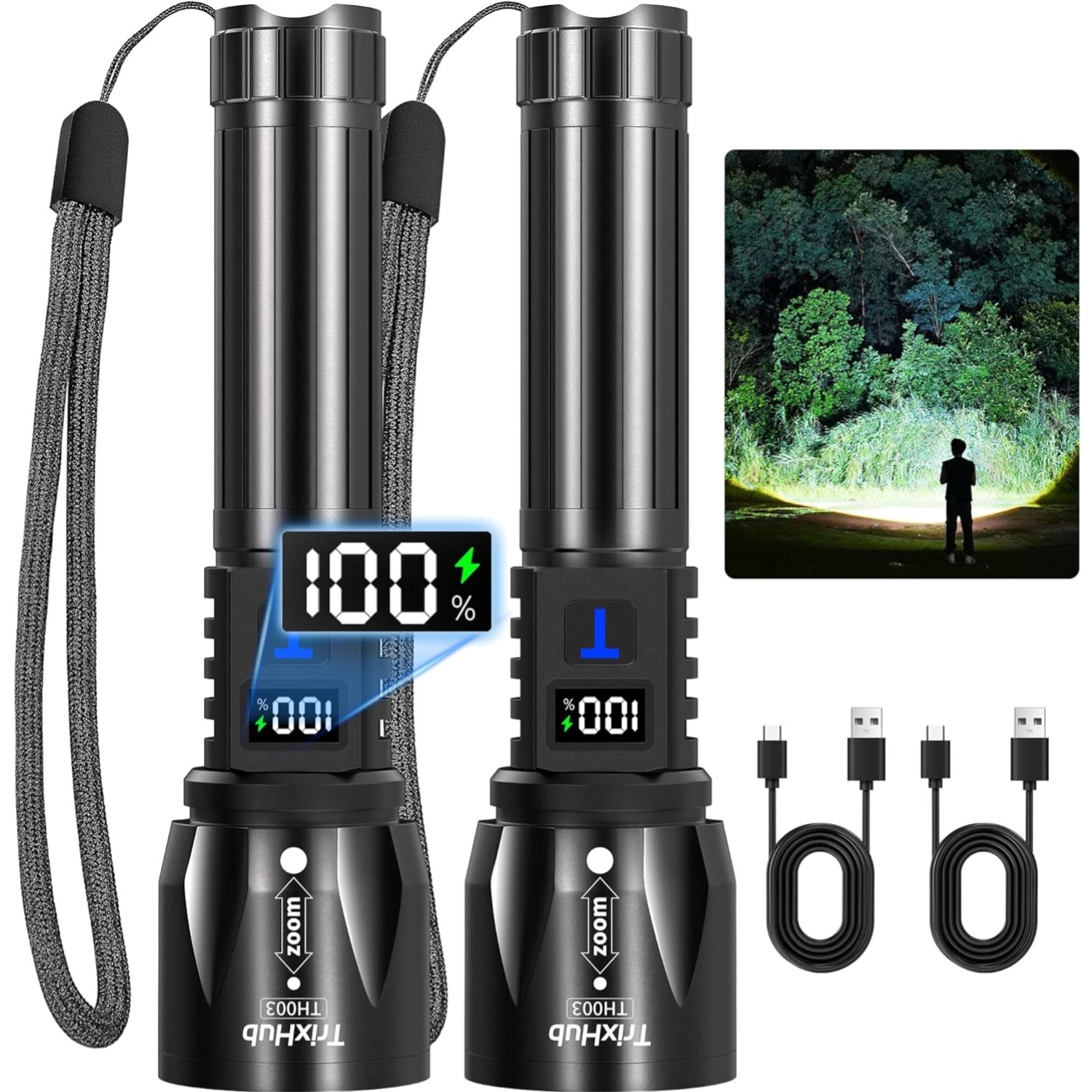 Rechargeable Flashlights High Lumens 2Pack, 5Mode Flash Light with LCD Digita...