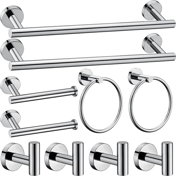 Bathroom Hardware Accessories Set with 16" Towel Bar - Light Silver 10 Piece