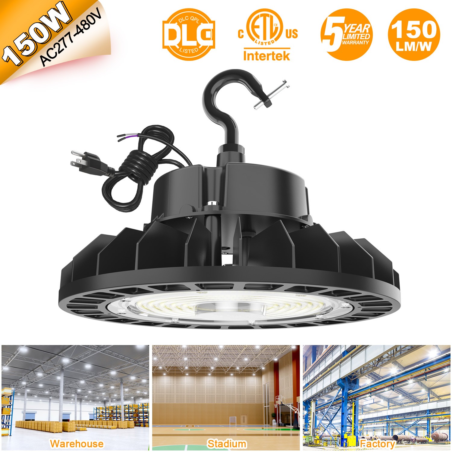 150W UFO Led High Bay Light Commercial Warehouse Garage Shop Lighting AC277-480V