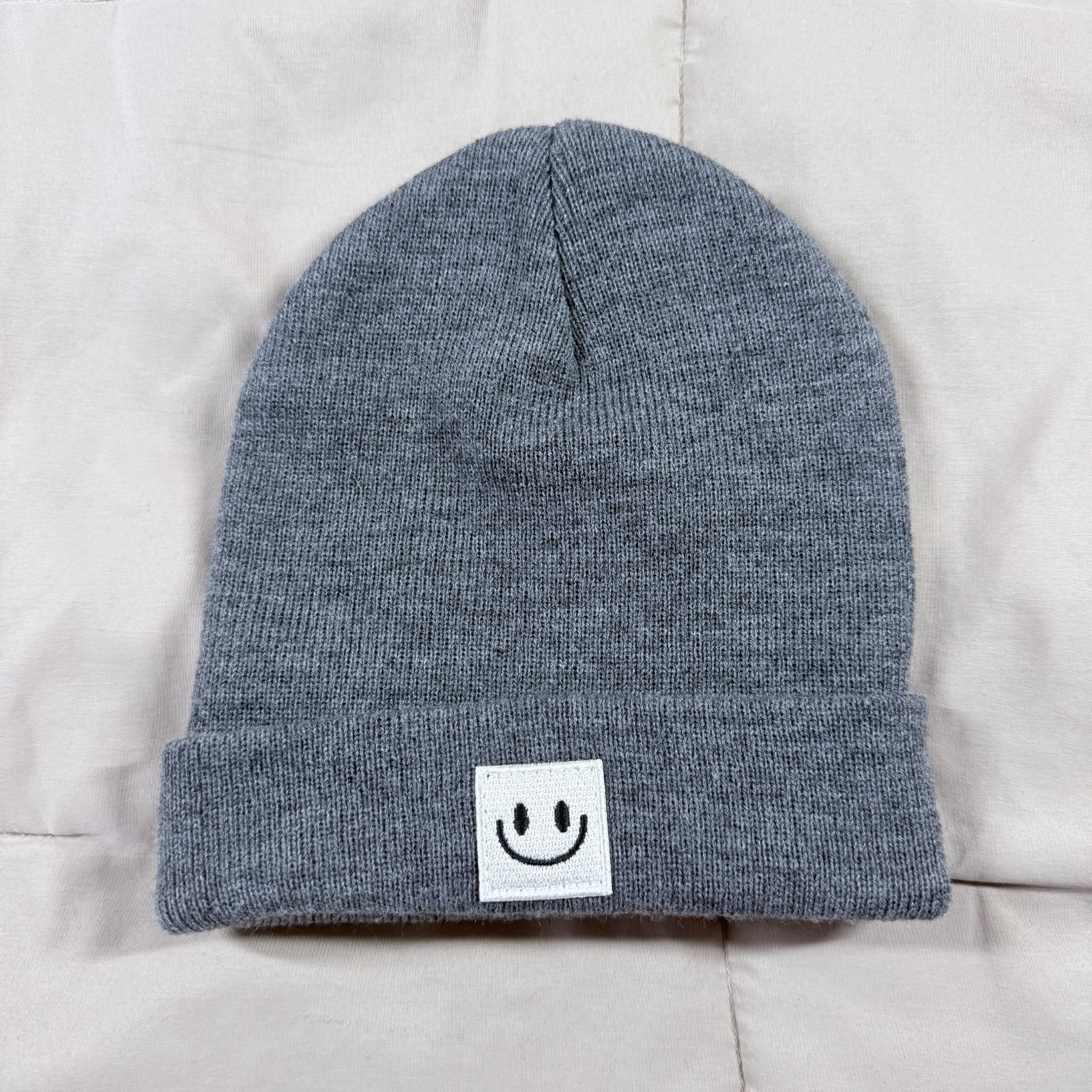 Unbranded Gray Smiley Face Acrylic Beanie Hat Boys