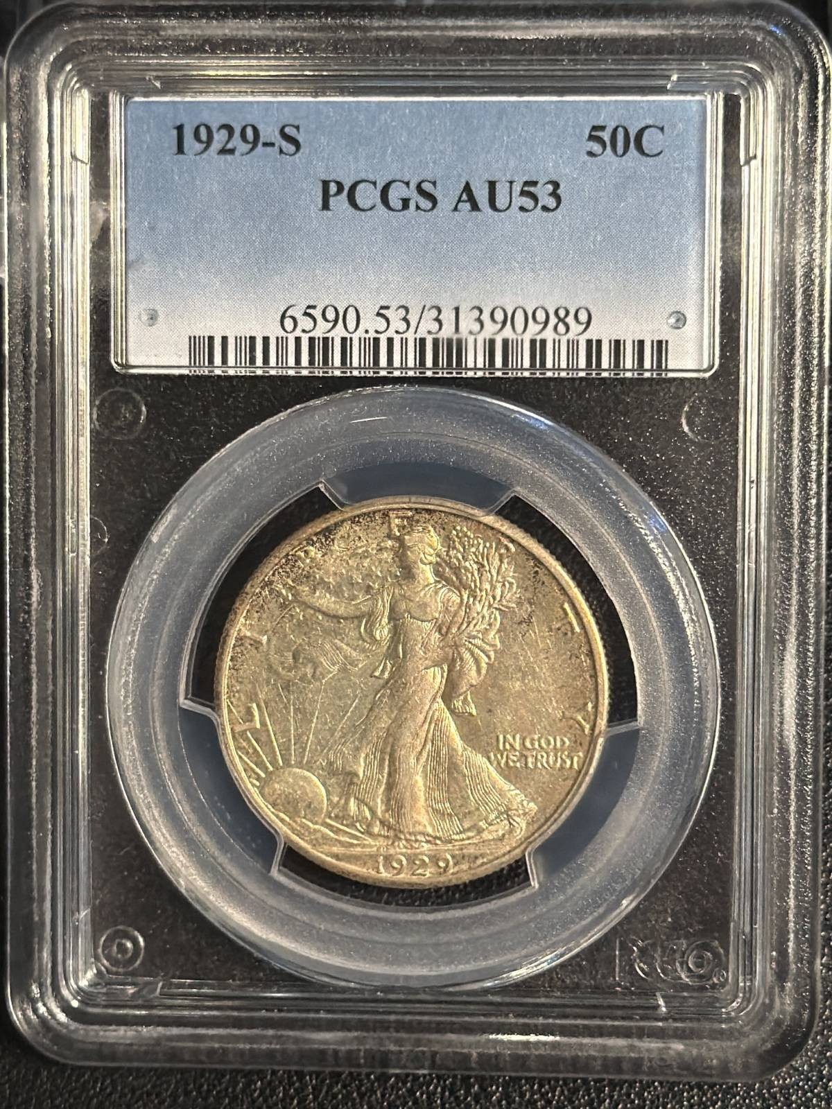 1929 S Walking Liberty Half Dollar PCGS AU-53