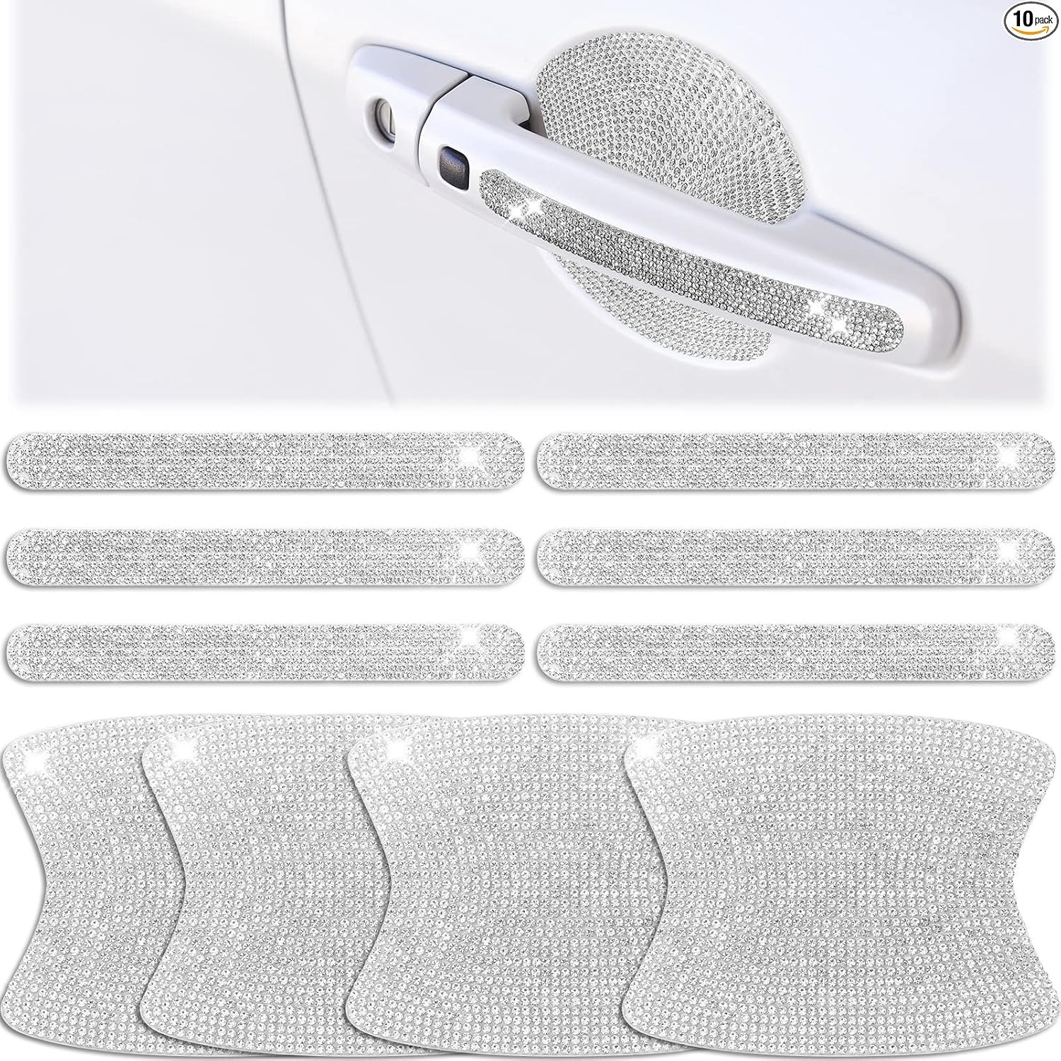 10 Pieces Bling Car Accessories for Women Bling Car Door Handle  Color: Silver