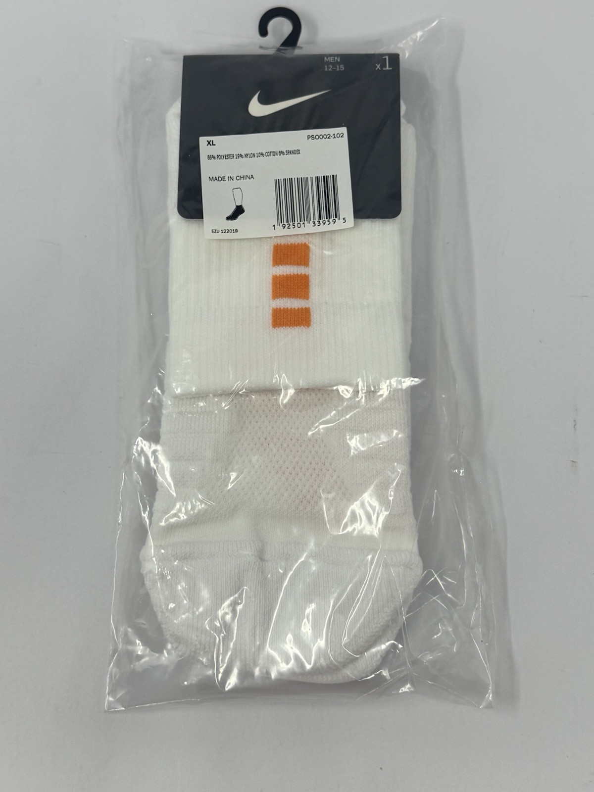 Nike White Tennessee Volunteers Elite Stripe High Quarter Socks Men’s Size 12-15