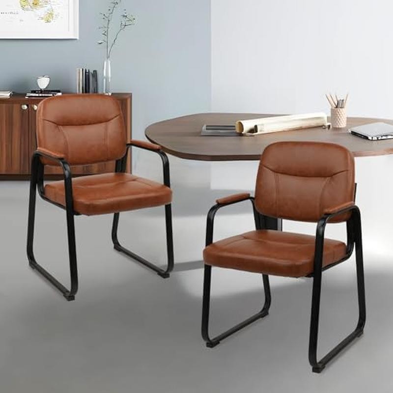 Comfortable Reception Chairs Set 2 Padded Armrest Modern Office Lobby Seating