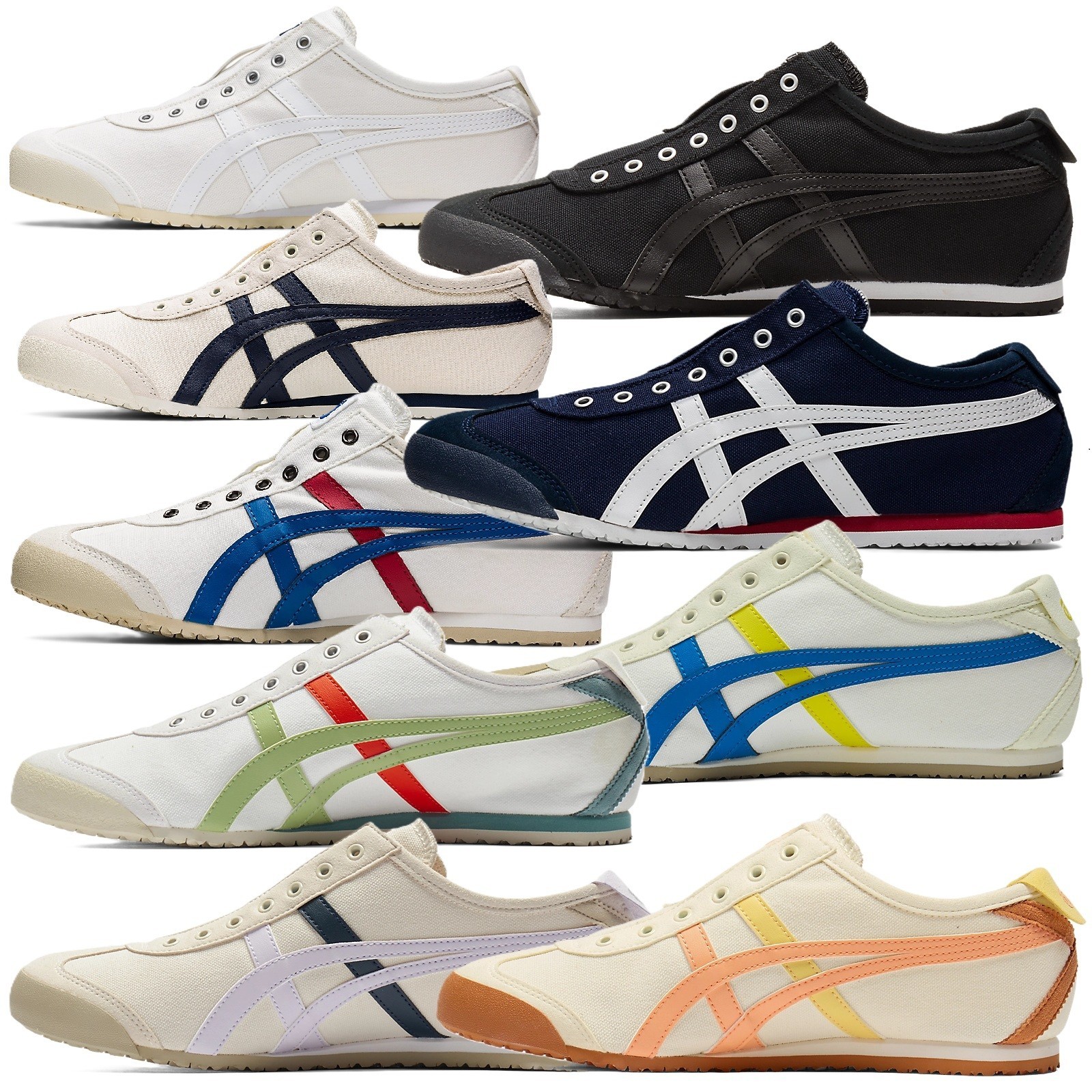 Onitsuka Tiger MEXICO 66 SLIP - ON Canvas WHITE BLACK CREAM BIRCH NAVY TRICOLOR.