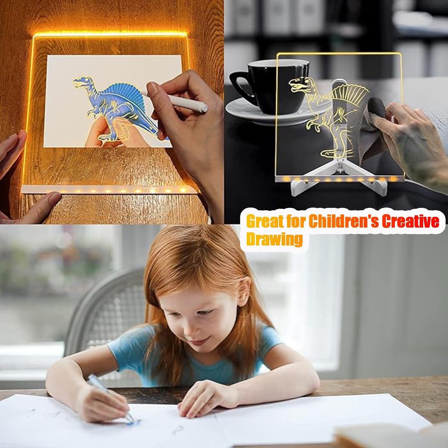 Acrylic LED Note Board, Illuminated Memo, Reusable Easy Erase, Glowing Letters