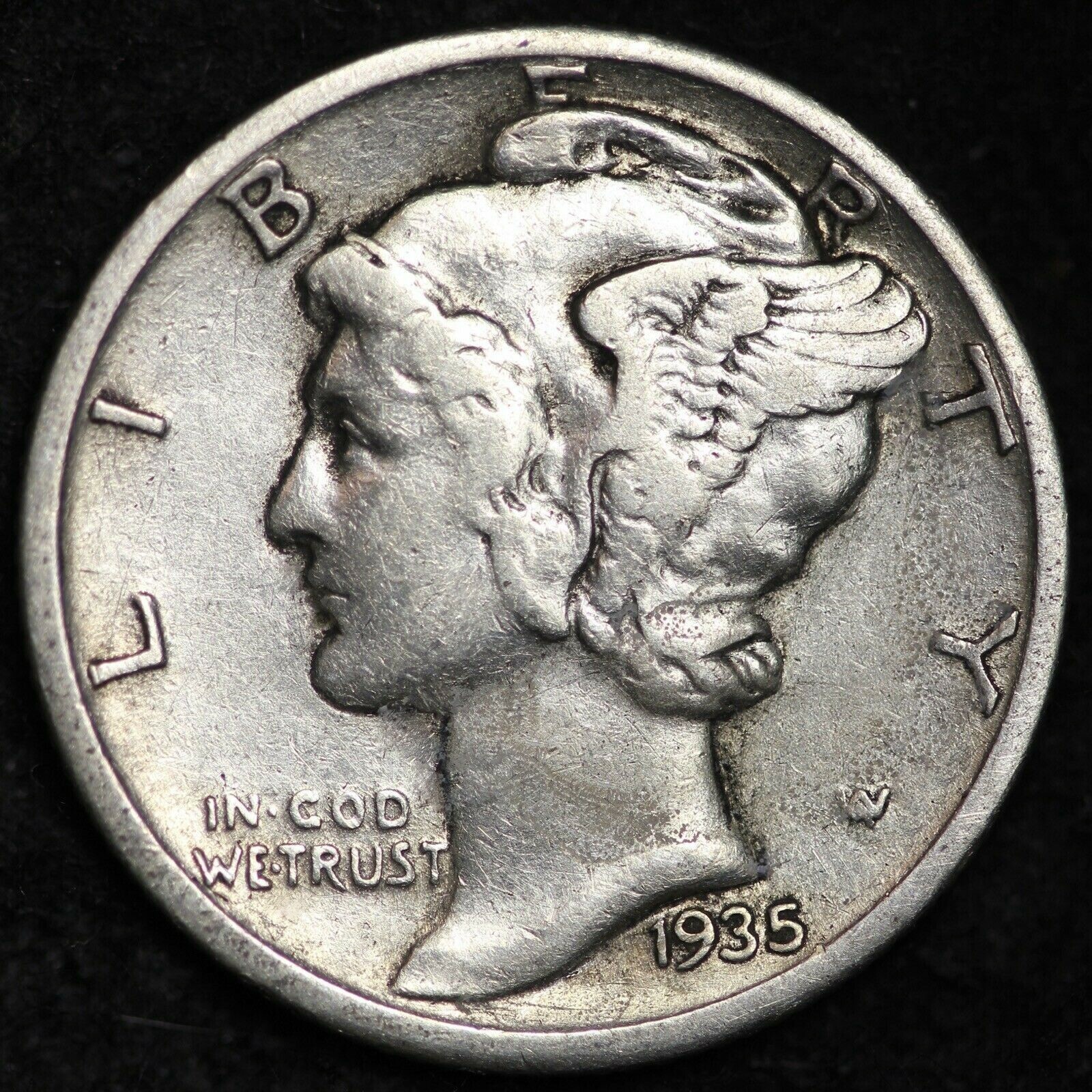 1935 P  Mercury Dime circulated 90% Silver  Extra Fine XF