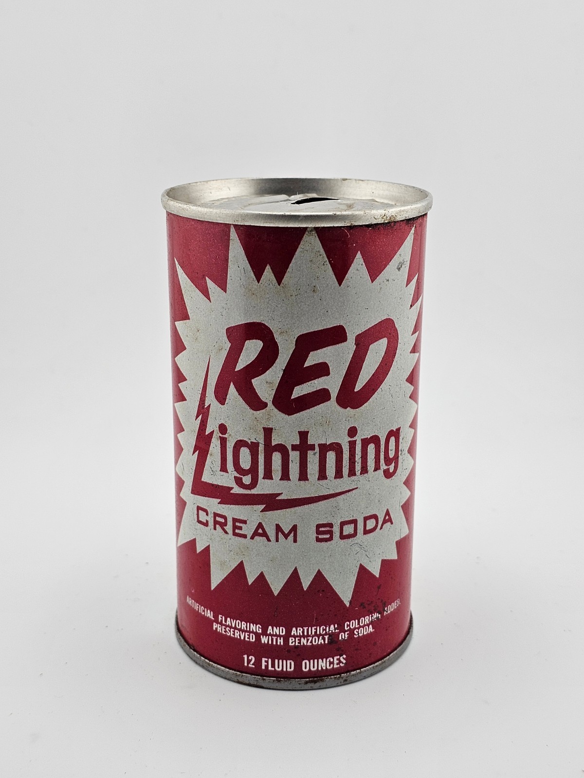 Vintage Steel Pull Tab Red Lightning Cream Soda 12 oz Empty Can