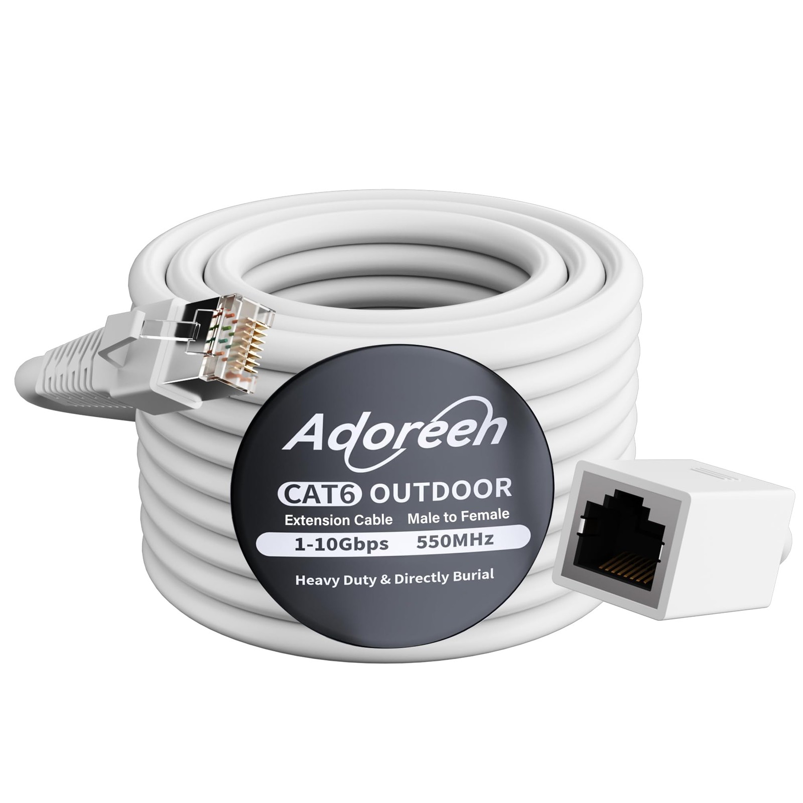 Cat 6 Outdoor Ethernet Extension Cable 50 Ft White, High Speed Male to Female...