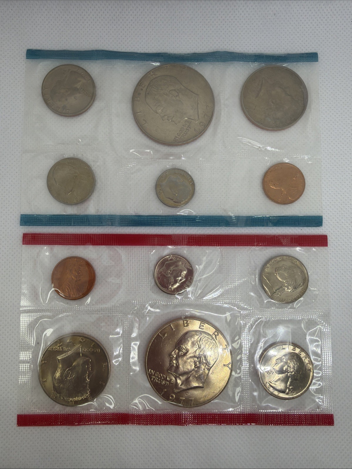 US Mint Unc Coin Sets P & D Sealed in Cello in Env 1977