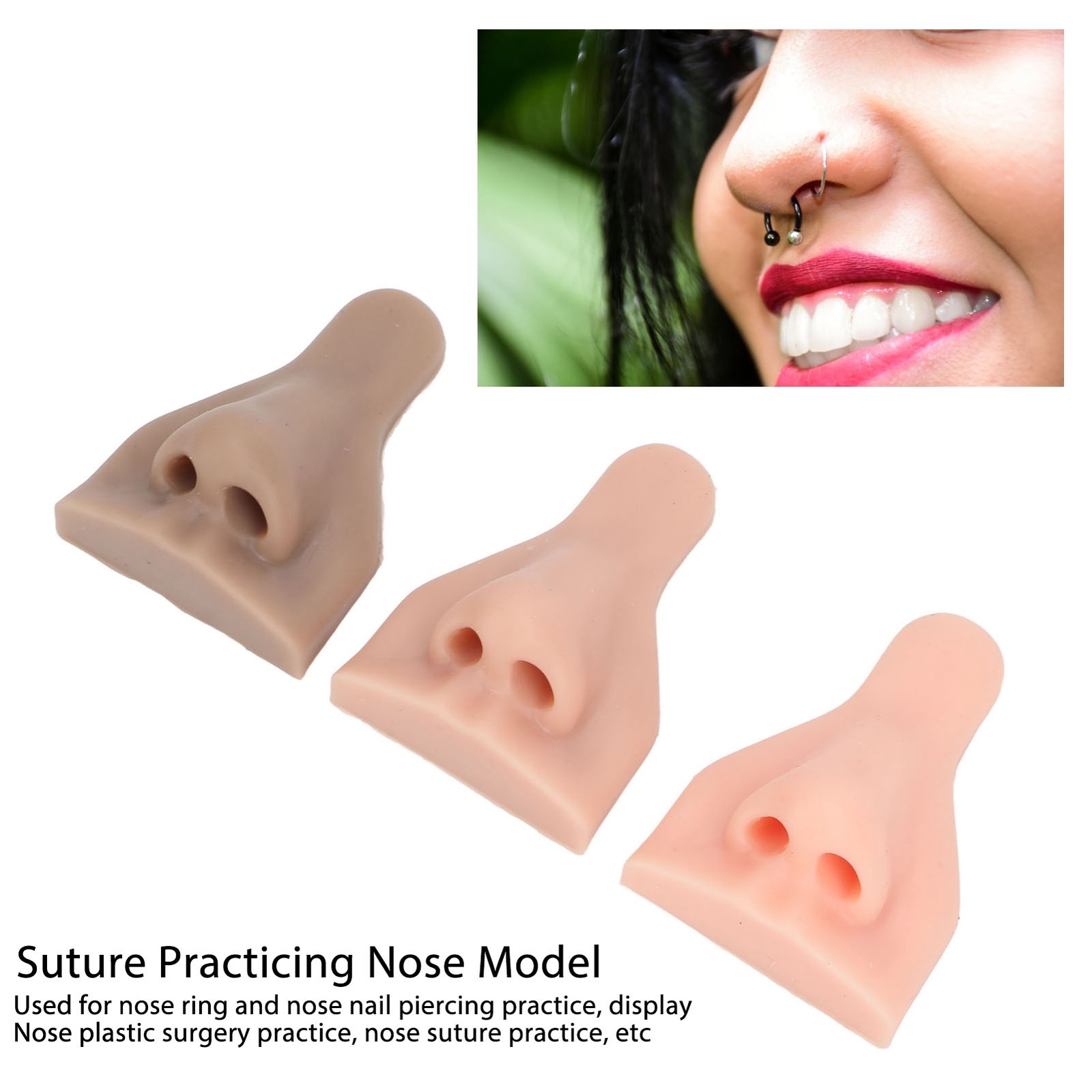 3 Pcs Silicone Nose Model For Suture Practice Teaching Beauty School Display