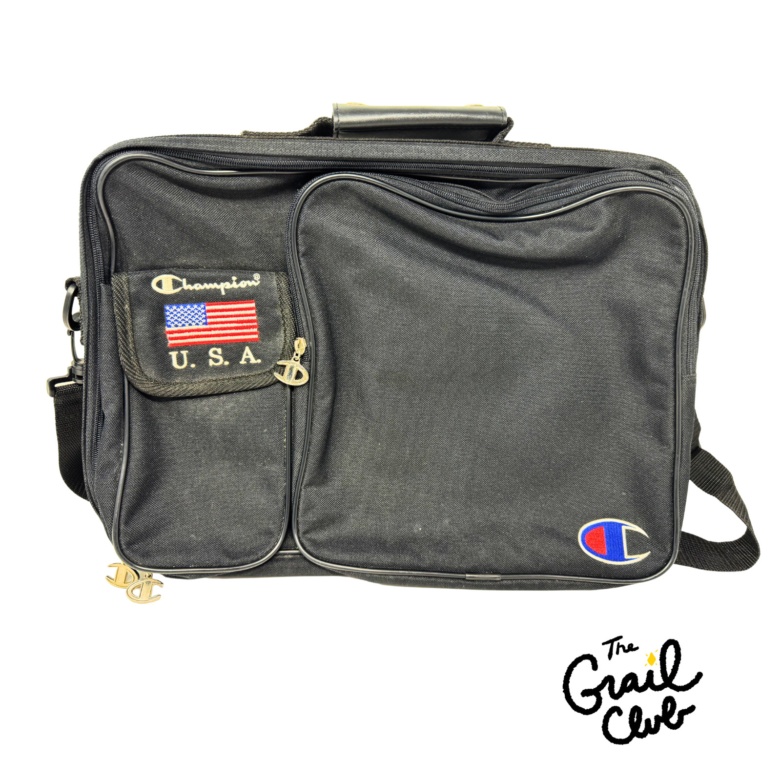 Vintage Champion USA Laptop Zippered Briefcase w/ Strap - Black - Free Shipping