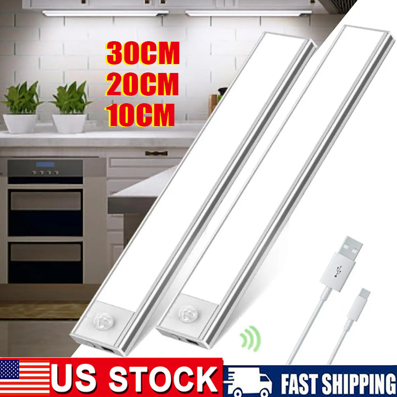 LED Motion Sensor Under Cabinet Closet Light USB Rechargeable Kitchen Lamp Strip