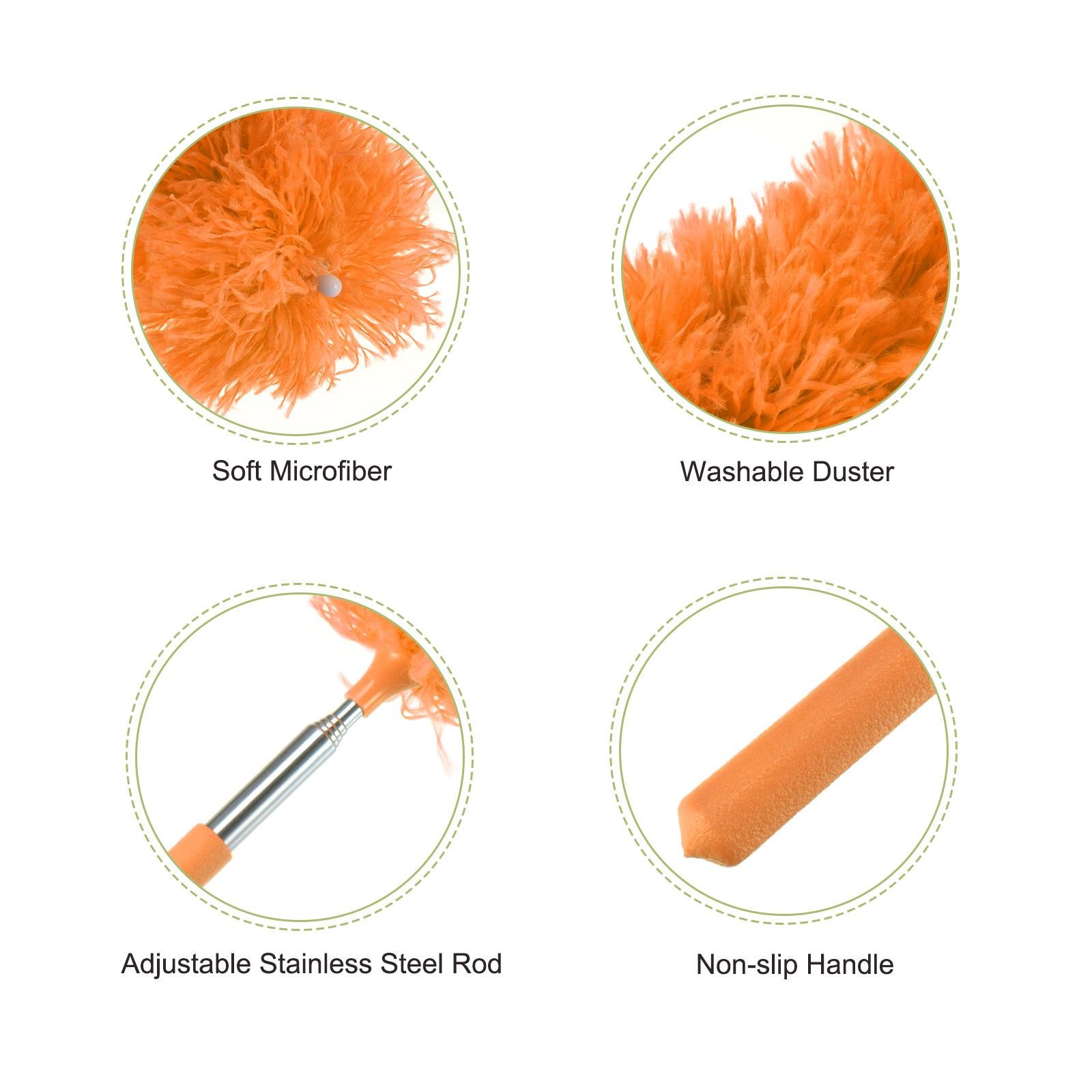Microfiber Cleaning Duster, 12" to 31.5" Washable Extendable Brush Orange