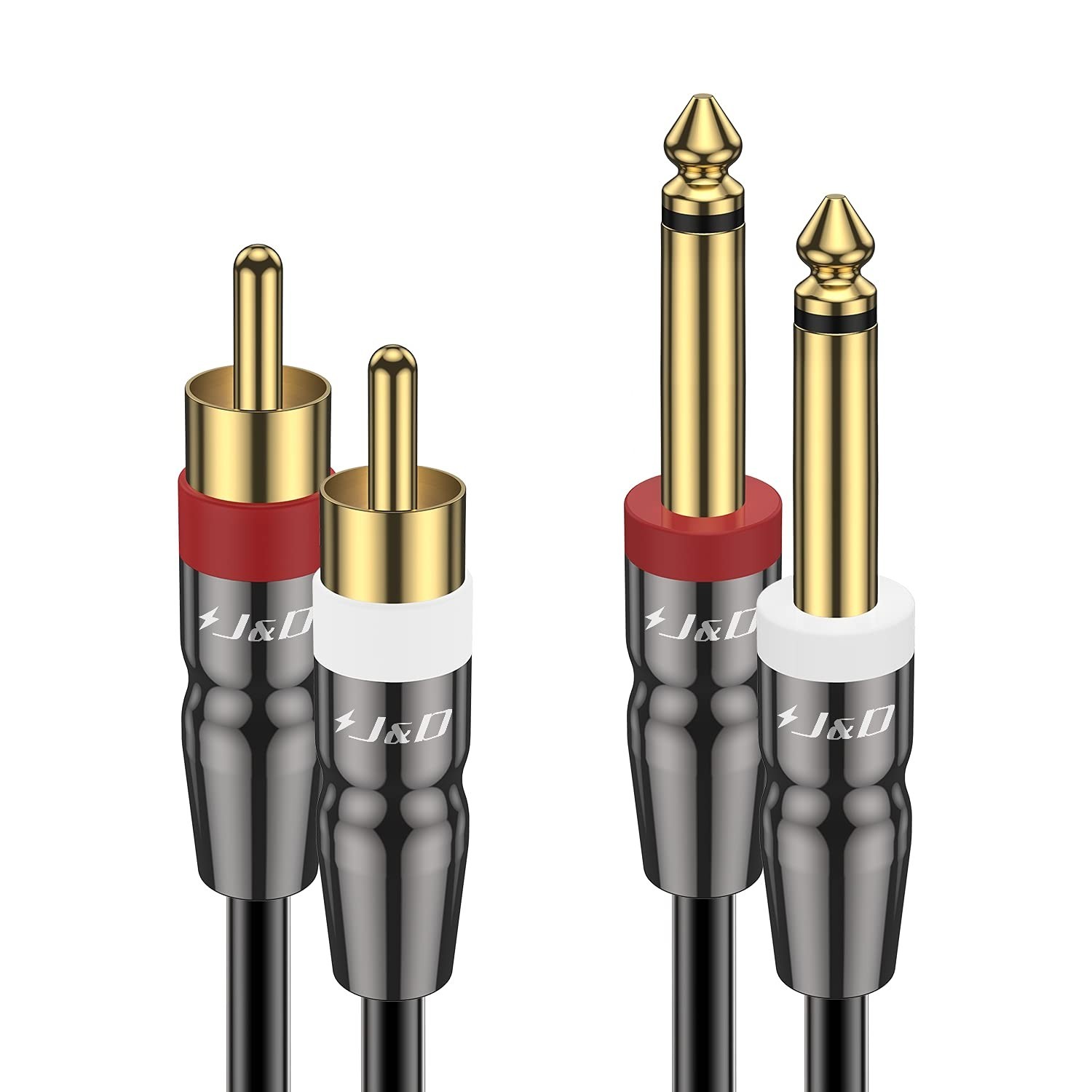 J&D Dual 1/4 inch TS to Dual RCA Cable, Heavy Duty 1/4 Male to RCA Male Adapter.