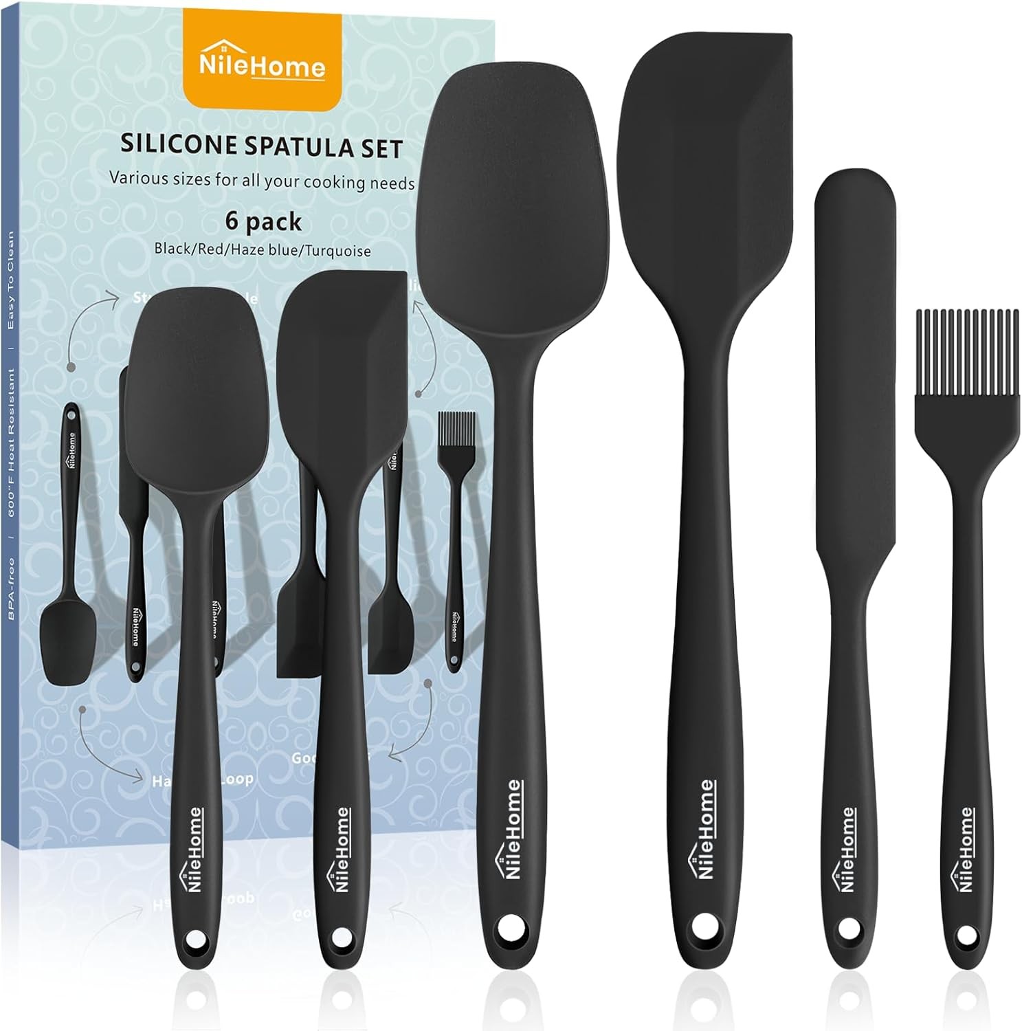 Silicone Spatula Set 6 Pieces Food Grade Kitchen Utensils W/ Silicone Brush Heat