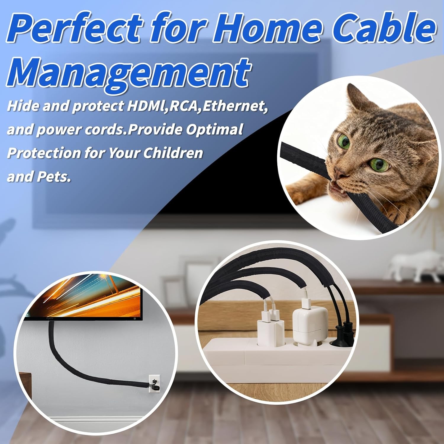 30FT Split Braided Sleeve Cable Management Car TV Electrical Cable Protection