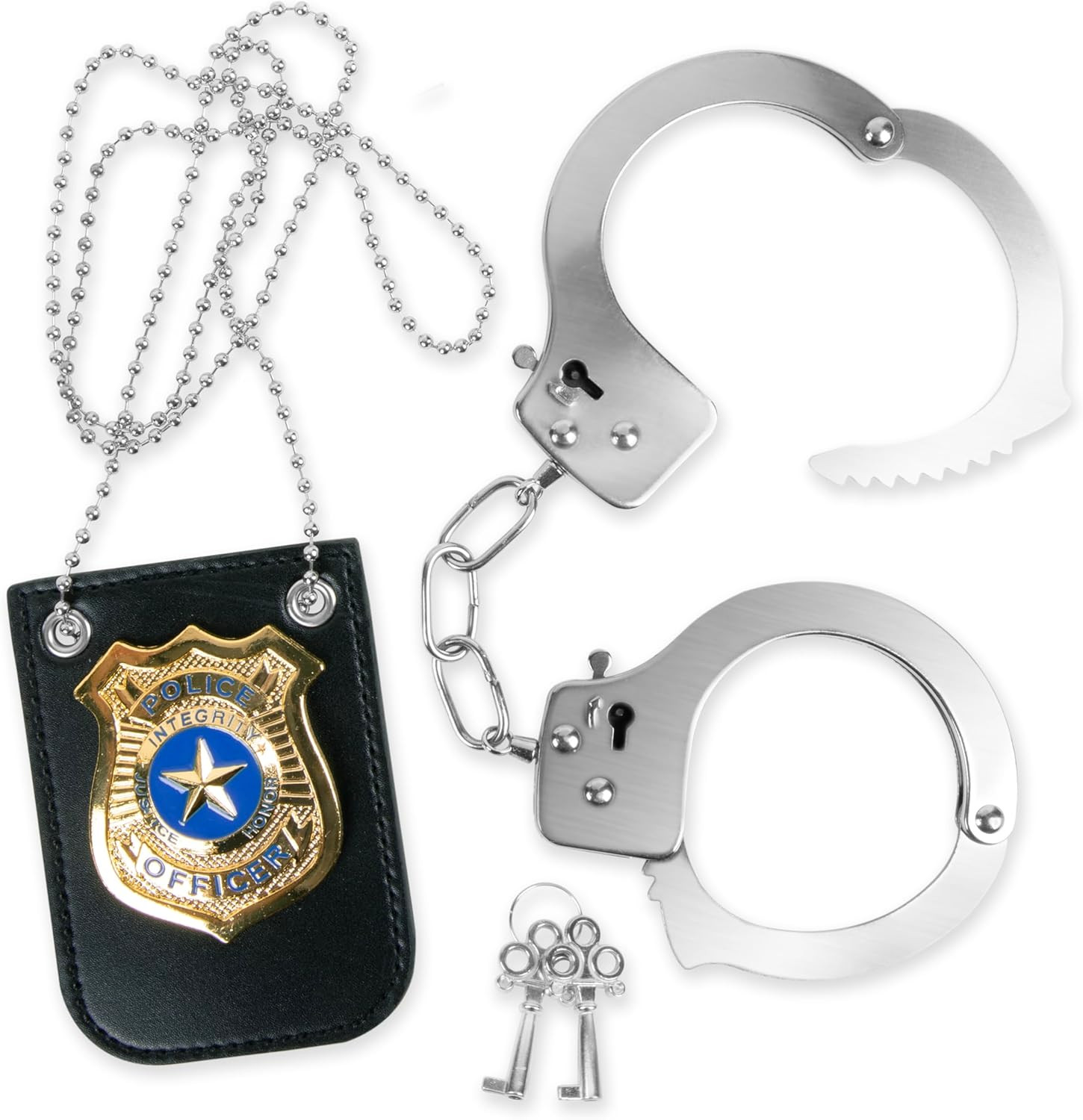 Toy Police Metal Handcuffs with Keys and Police Badge for Kids - Kids Cop Toys P