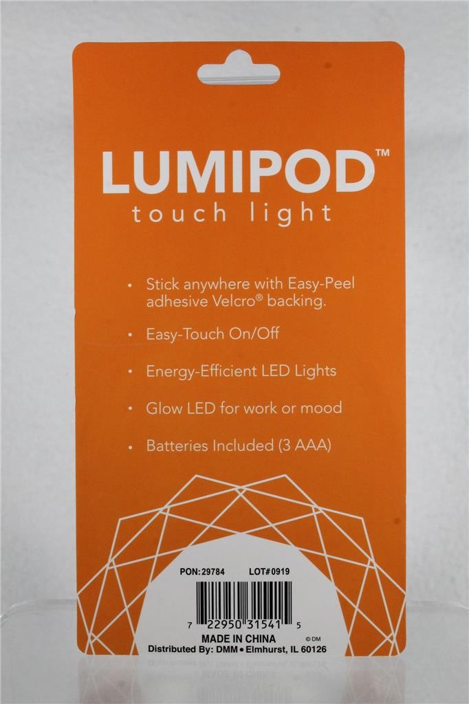 LUMIPOD Touch Light - ORANGE - Stick Anywhere Adhesive Backing - NEW in Package!